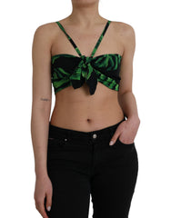 Dolce & Gabbana Zwart Groen Blad Zijden Halter Cropped Top