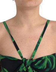 Dolce & Gabbana Zwart Groen Blad Zijden Halter Cropped Top