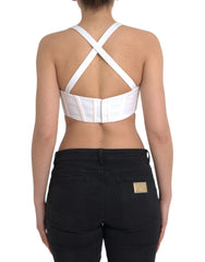 Versace Weißes schulterfreies, bauchfreies Bustier-Top aus Viskose