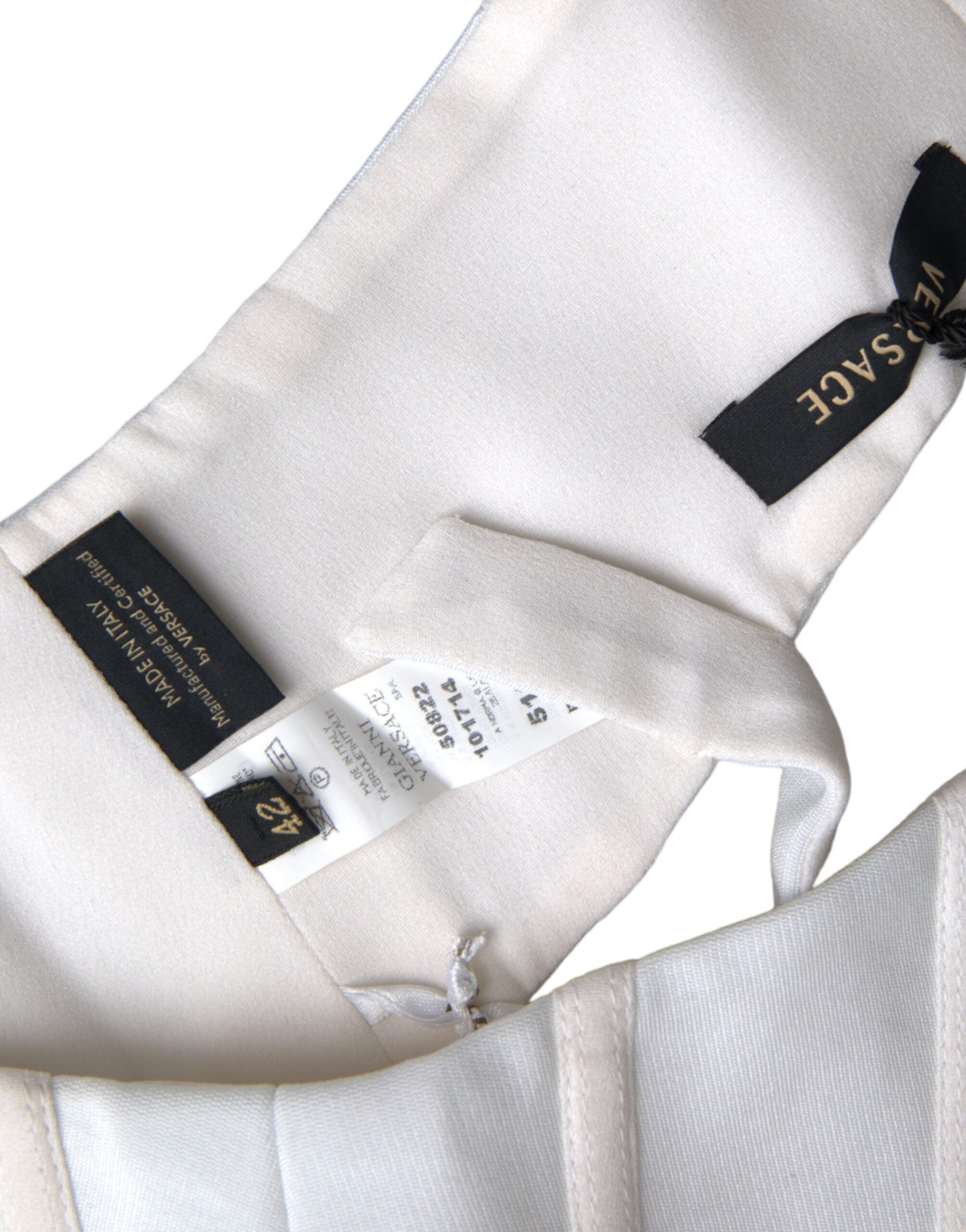 Versace Weißes schulterfreies, bauchfreies Bustier-Top aus Viskose