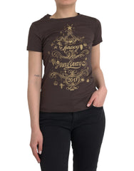 Dolce & Gabbana Braunes Rundhals-T-Shirt mit Motiv-Print 2017