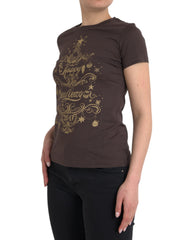 Dolce & Gabbana Braunes Rundhals-T-Shirt mit Motiv-Print 2017