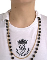 Dolce & Gabbana Weißes Baumwoll-T-Shirt mit kurzen Ärmeln und Halskette