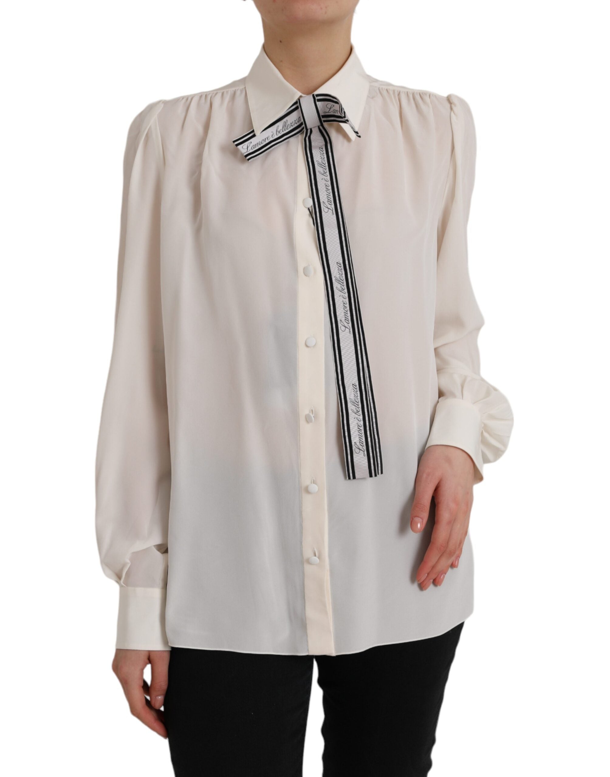 Dolce & Gabbana Off-White Langärmelige Bluse mit Knopfleiste