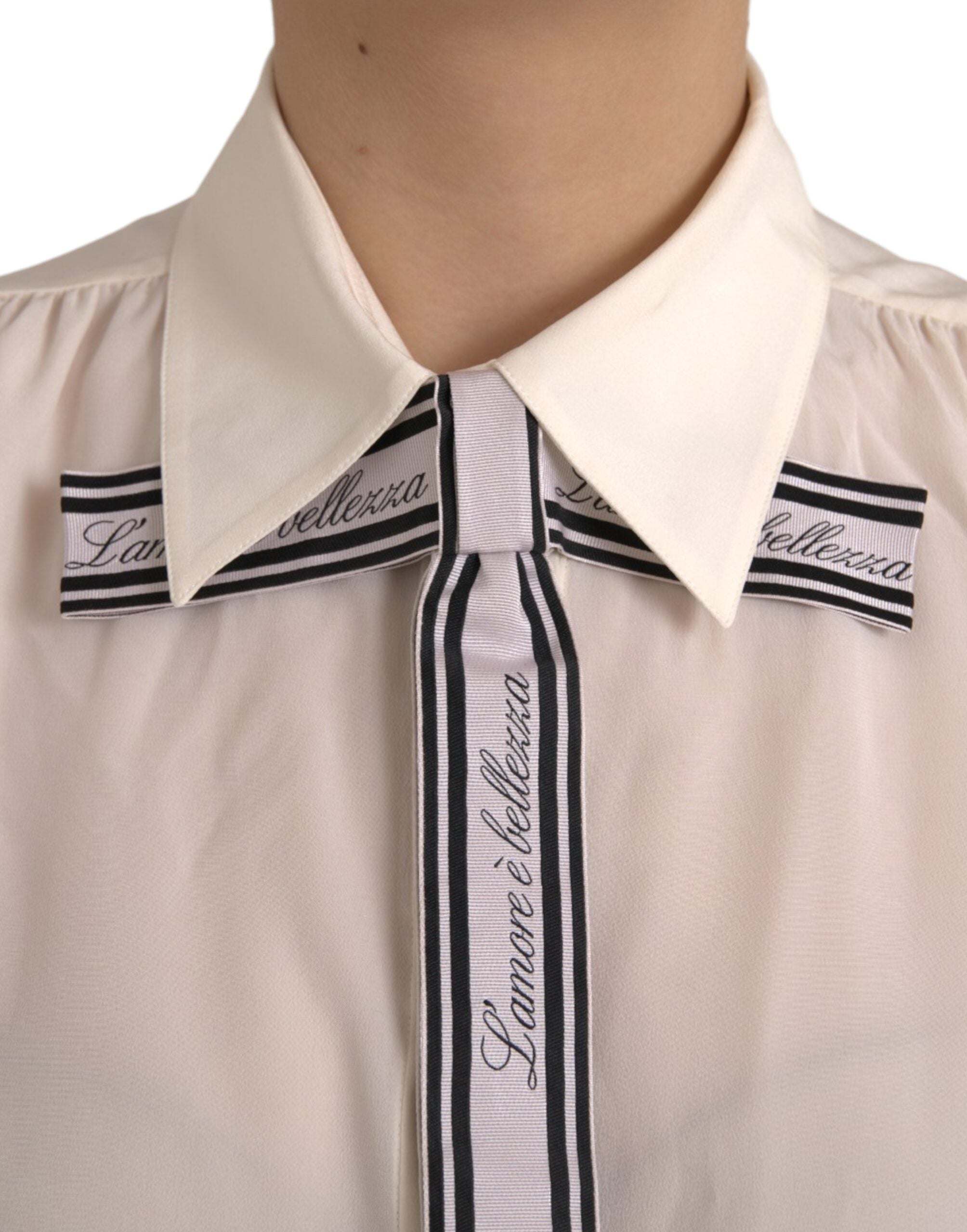 Dolce & Gabbana Off-White Langärmelige Bluse mit Knopfleiste