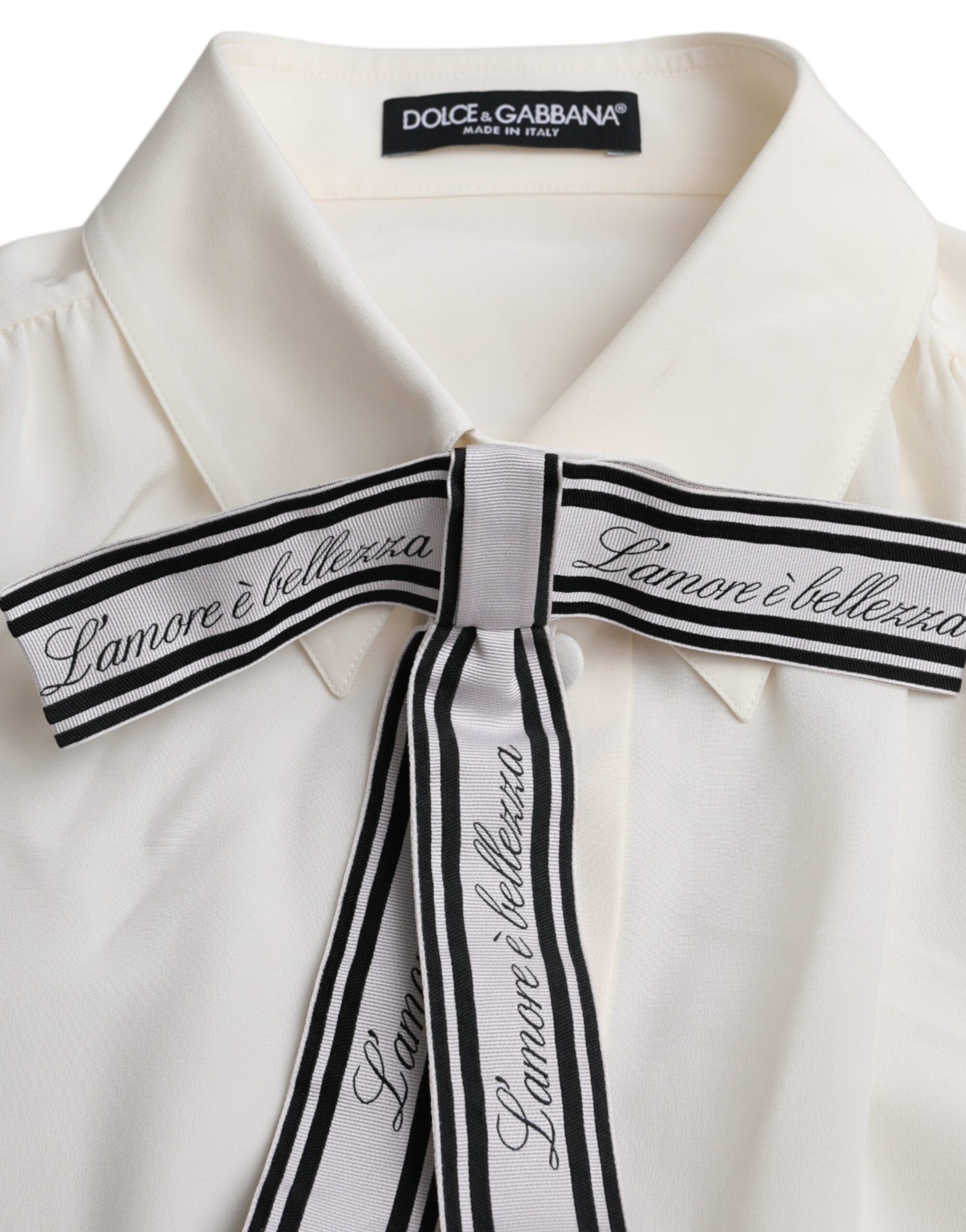 Dolce & Gabbana Off-White Langärmelige Bluse mit Knopfleiste