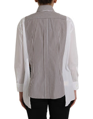 Dolce & Gabbana Wit Gestreepte Katoenen Top met Lange Mouwen en Rucheskraag