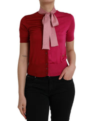Dolce & Gabbana Roze Pullover met Korte Mouwen en Ascotkraag