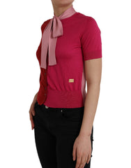 Dolce & Gabbana Roze Pullover met Korte Mouwen en Ascotkraag