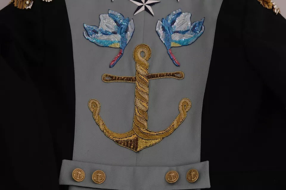 Dolce & Gabbana Blaue Baumwolljacke mit Kristallapplikationen und Knöpfen
