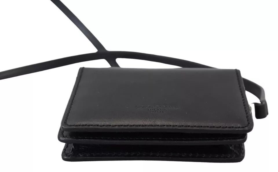 Dolce & Gabbana Zwarte Leren Bifold Schoudertas Dames Portemonnee