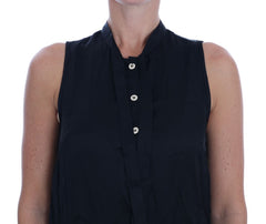 Versace Jeans Zwarte Mouwloze Viscose Blouse Top