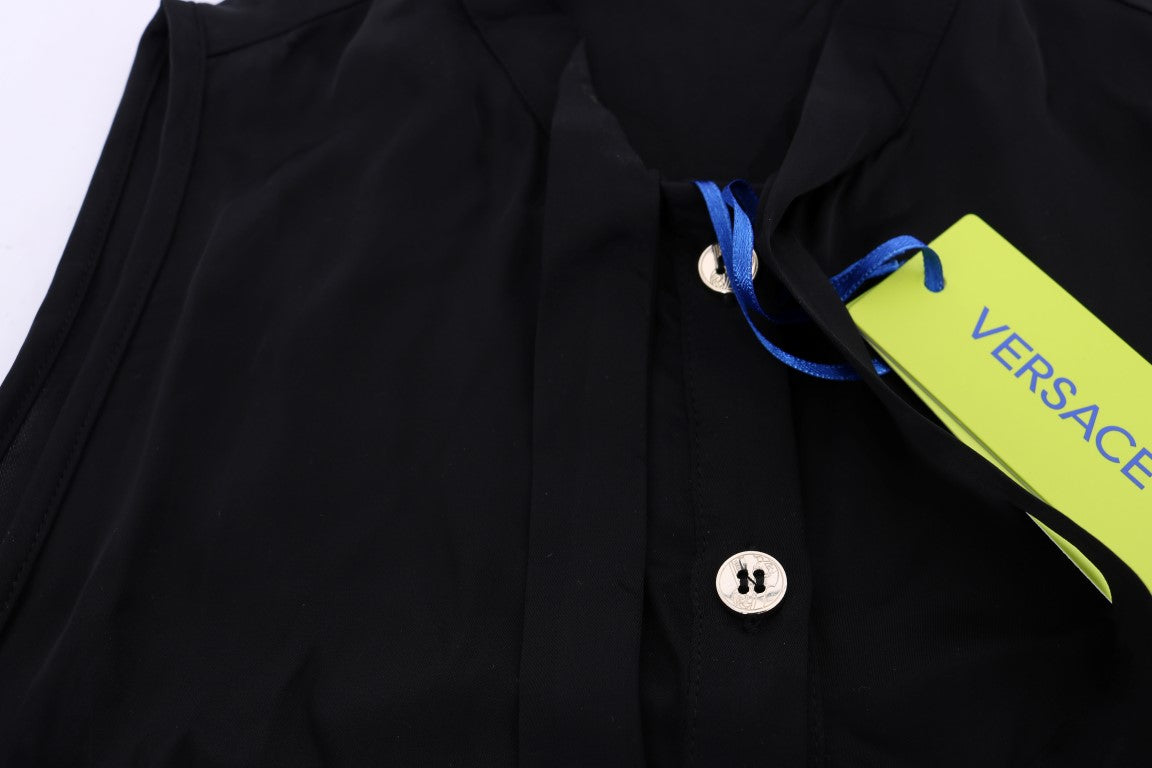 Versace Jeans Zwarte Mouwloze Viscose Blouse Top