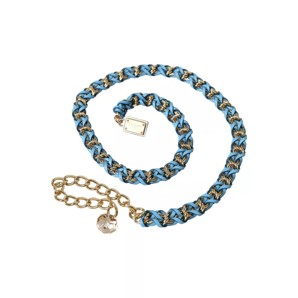 Dolce & Gabbana Blauer geflochtener Goldmessingketten-Taillengürtel