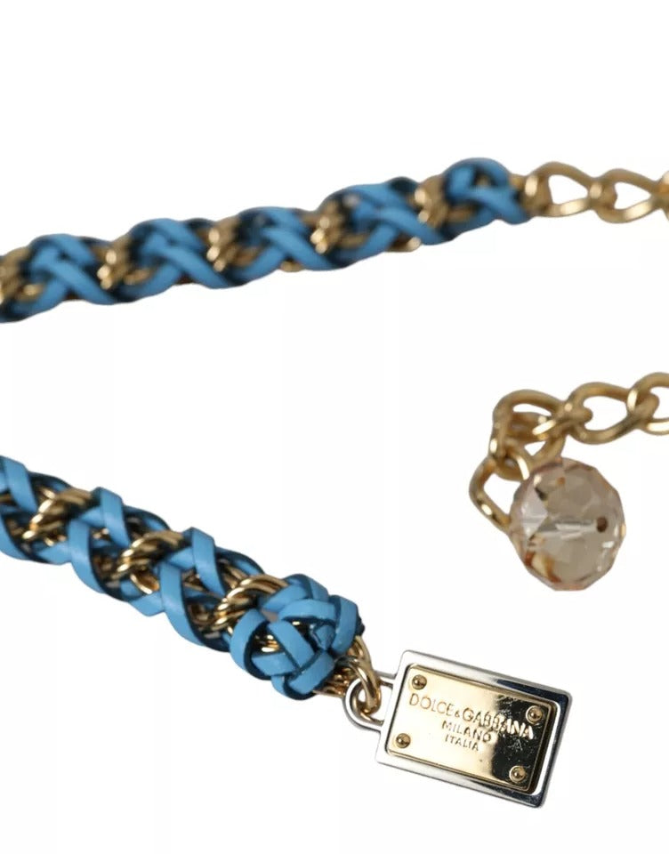 Dolce & Gabbana Blauer geflochtener Goldmessingketten-Taillengürtel
