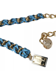 Dolce & Gabbana Blauer geflochtener Goldmessingketten-Taillengürtel