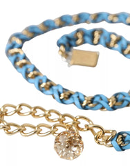 Dolce & Gabbana Blauer geflochtener Goldmessingketten-Taillengürtel