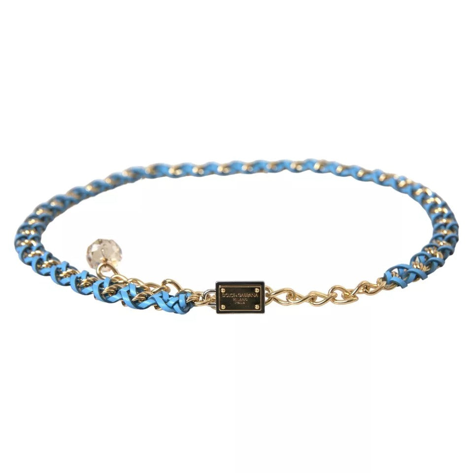 Dolce & Gabbana Blauer geflochtener Goldmessingketten-Taillengürtel