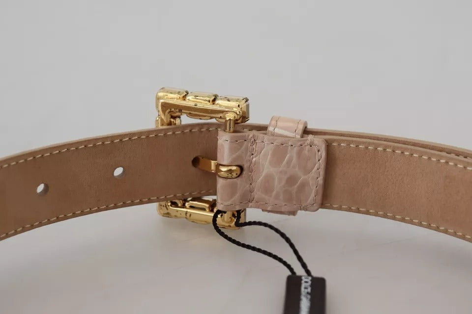 Dolce & Gabbana Damen-Gürtel aus beigem Leder mit Kristallschnalle