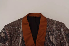 Dolce & Gabbana Zijden Slim Jasje Blazer met Bronzen Apenprint