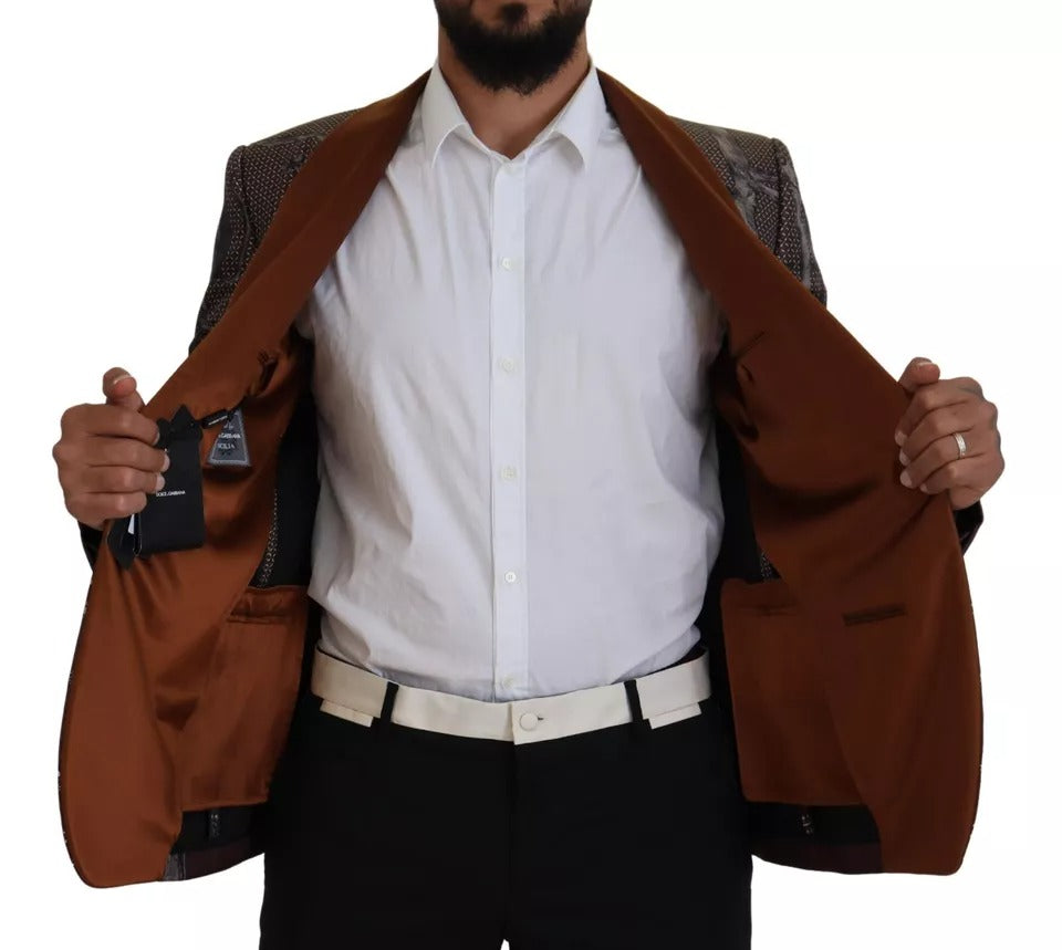 Dolce & Gabbana Zijden Slim Jasje Blazer met Bronzen Apenprint