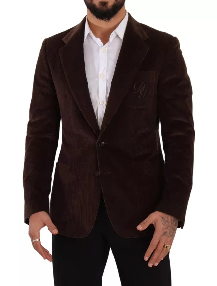 Dolce &amp; Gabbana – Brauner Cord-Slim-Fit-Mantel mit DG-Logo-Blazer