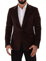 Dolce &amp; Gabbana – Brauner Cord-Slim-Fit-Mantel mit DG-Logo-Blazer