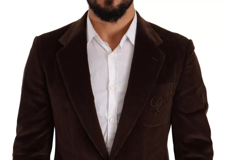 Dolce &amp; Gabbana – Brauner Cord-Slim-Fit-Mantel mit DG-Logo-Blazer