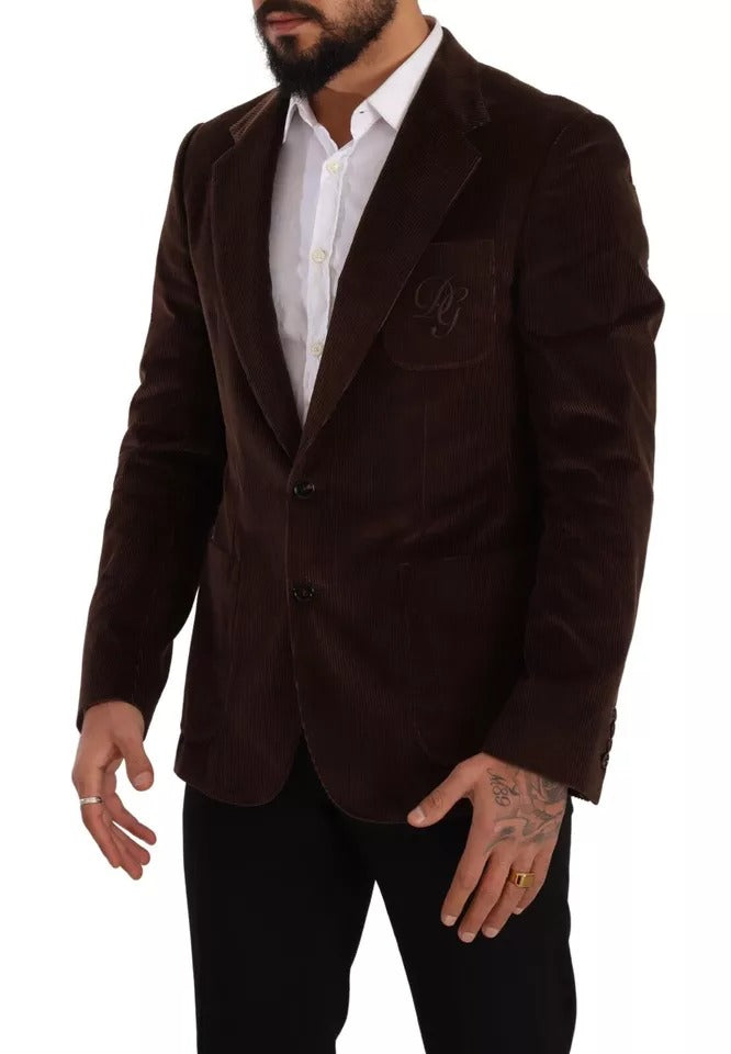 Dolce &amp; Gabbana – Brauner Cord-Slim-Fit-Mantel mit DG-Logo-Blazer