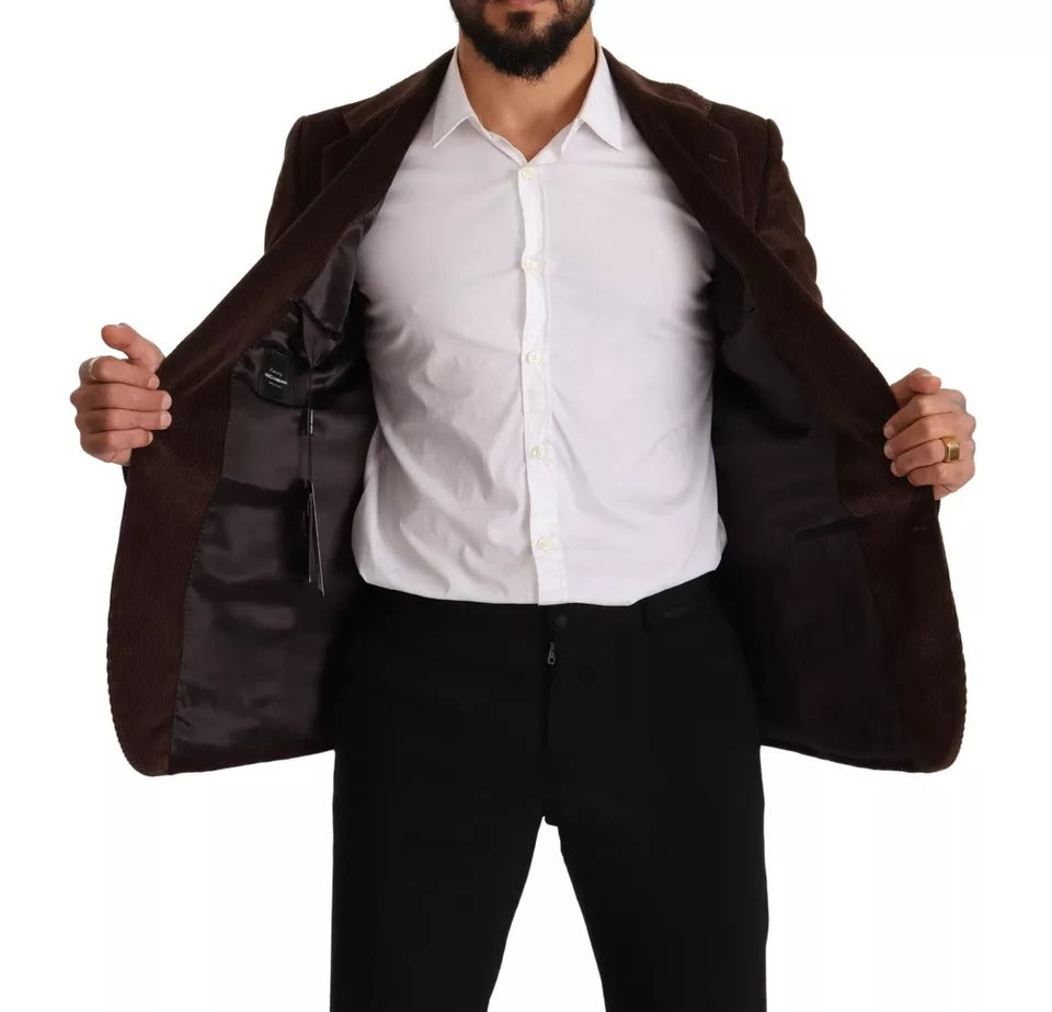 Dolce &amp; Gabbana – Brauner Cord-Slim-Fit-Mantel mit DG-Logo-Blazer