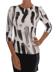 Dolce & Gabbana Wit Zwart Gestreept Bedrukt Blouse Top
