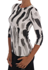 Dolce & Gabbana Wit Zwart Gestreept Bedrukt Blouse Top