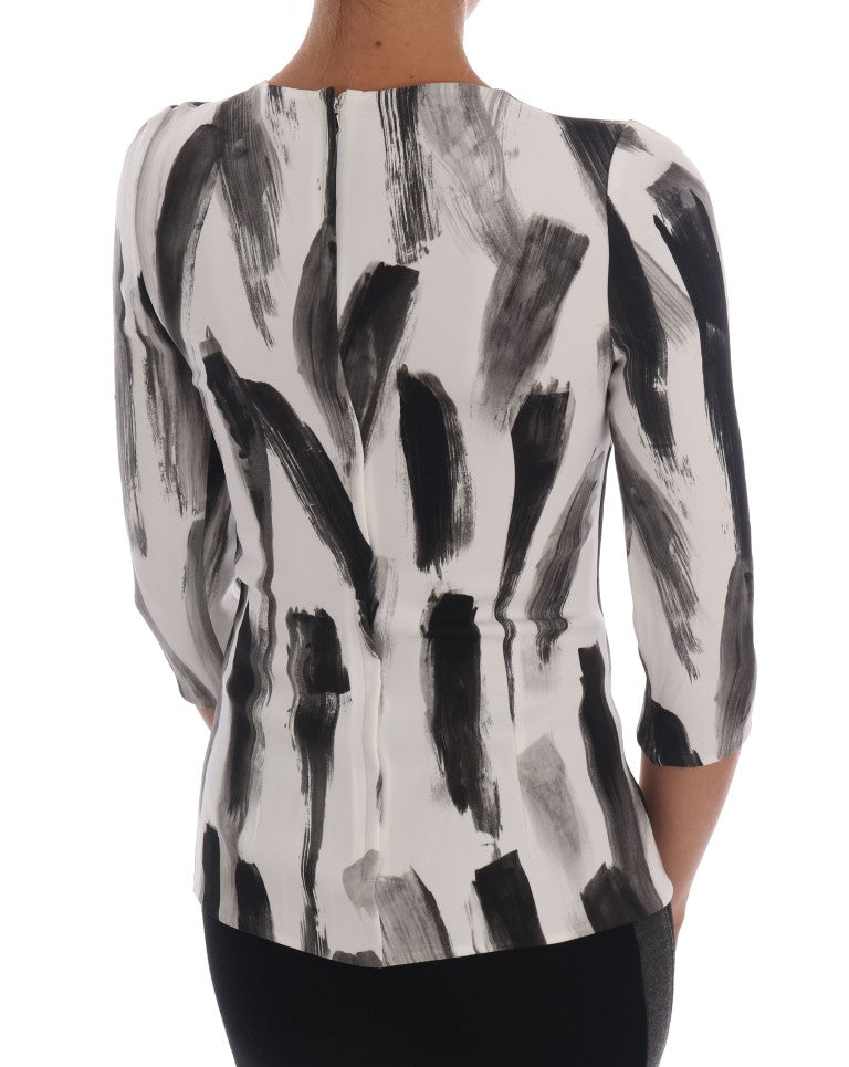 Dolce & Gabbana Wit Zwart Gestreept Bedrukt Blouse Top
