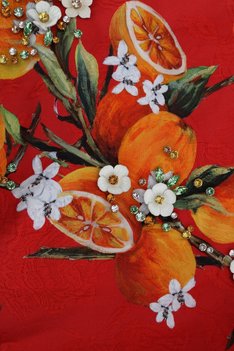Dolce & Gabbana Oranje Print Kristalversierde Blouse