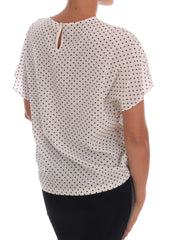 Dolce & Gabbana White Polka Dotted Silk T-shirt Top