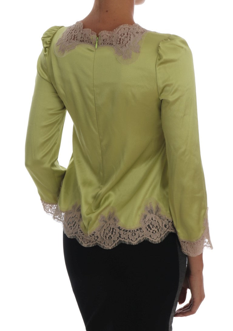 Dolce & Gabbana Groene Zijden Stretch Blouse Top