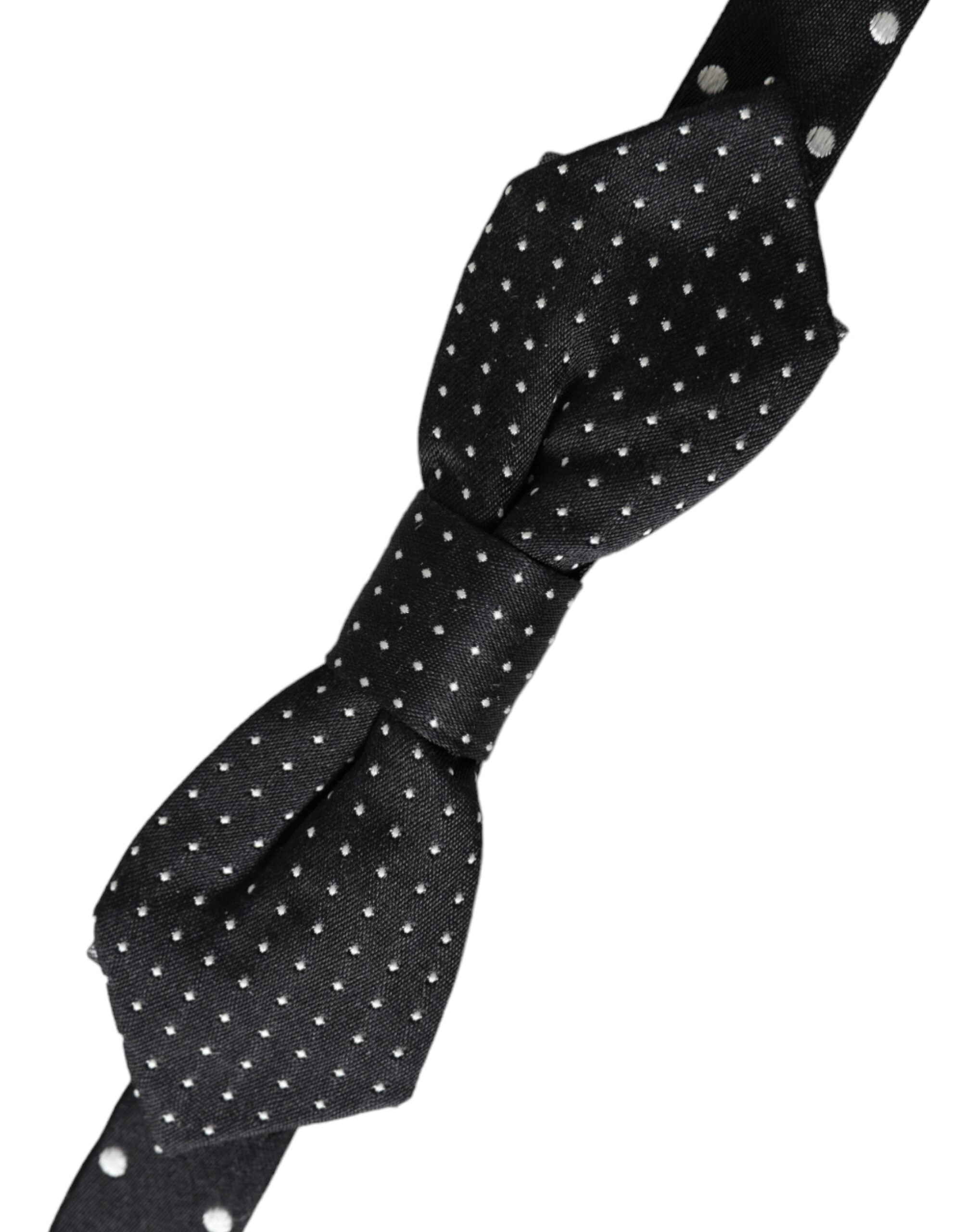 Dolce & Gabbana Schwarze Seiden-Fliege mit Polka-Dots und verstellbarem Halsband für Herren