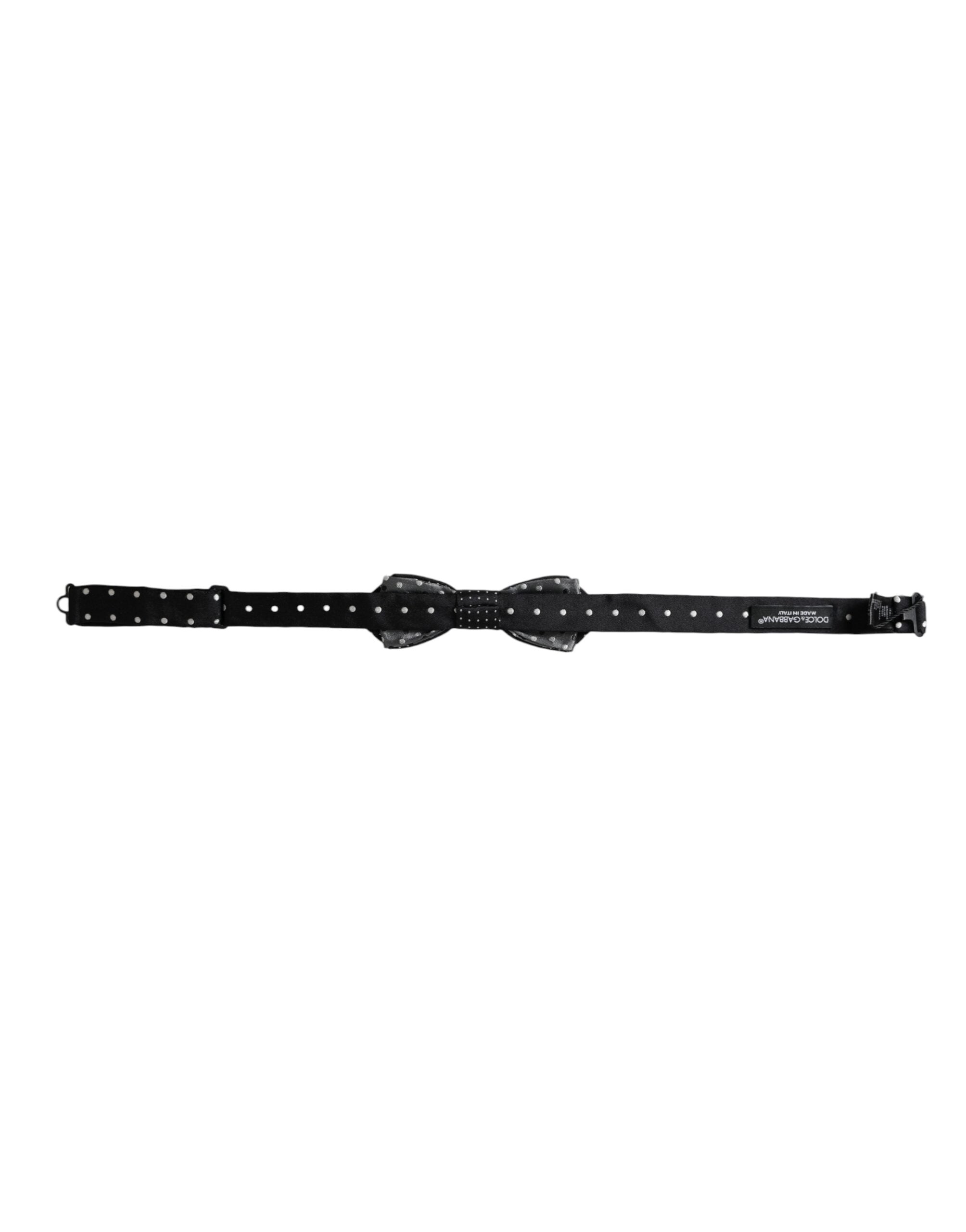 Dolce & Gabbana Schwarze Seiden-Fliege mit Polka-Dots und verstellbarem Halsband für Herren