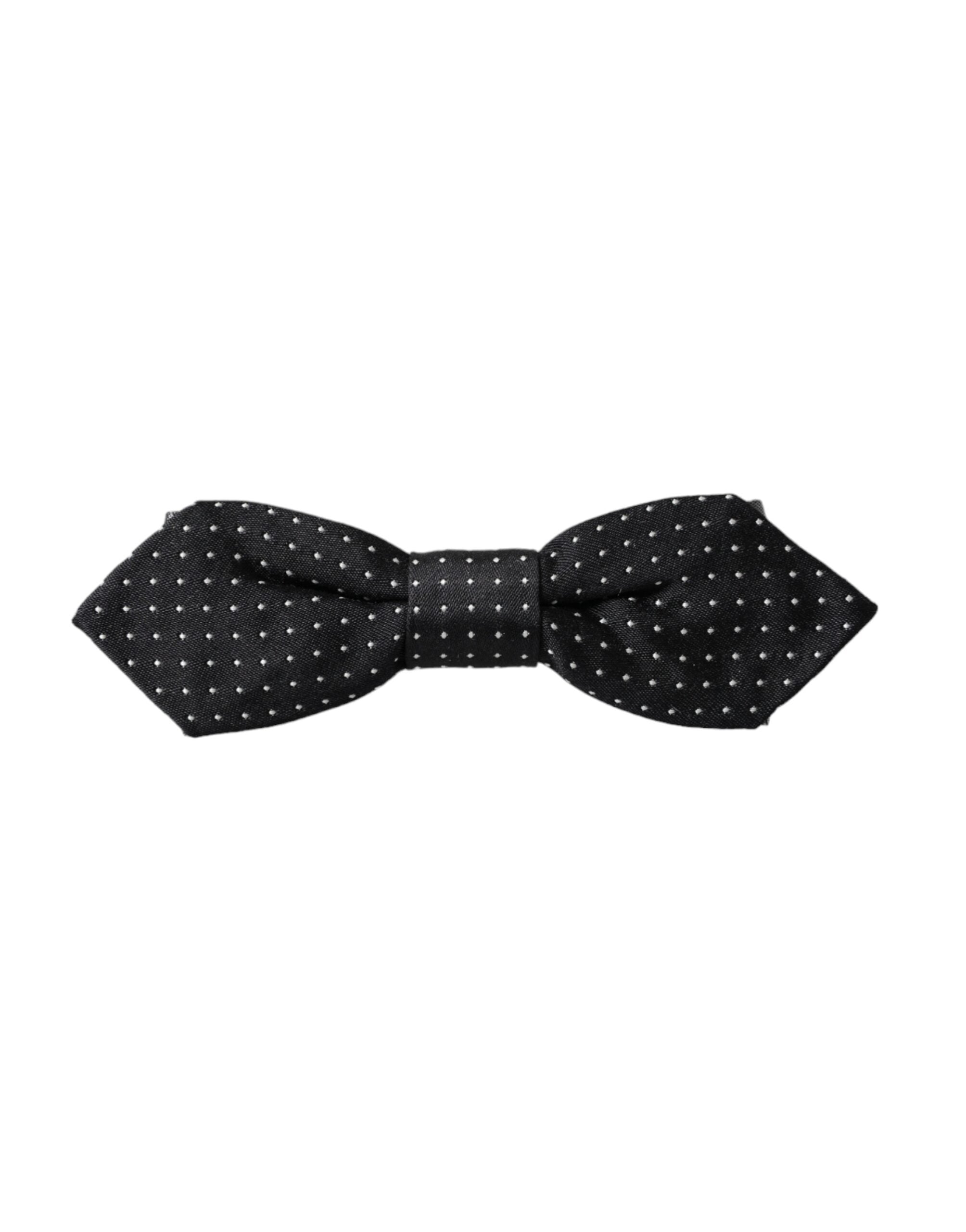 Dolce & Gabbana Schwarze Seiden-Fliege mit Polka-Dots und verstellbarem Halsband für Herren