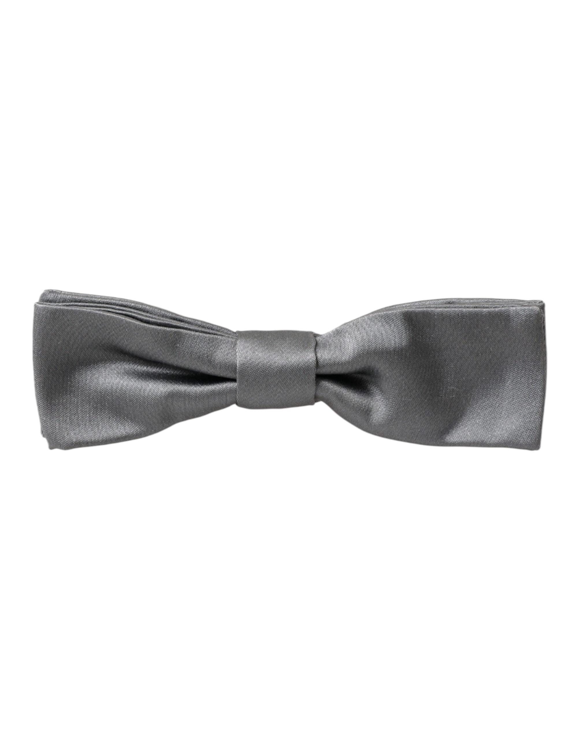 Dolce & Gabbana Graue Satin-Seiden Verstellbare Herren Papillon Fliege