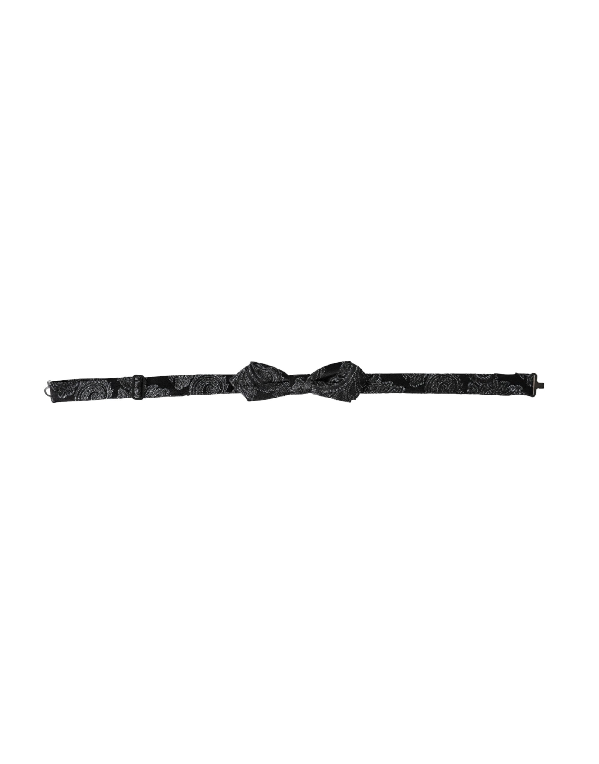 Dolce & Gabbana Schwarze Seidenjacquard Herrenfliege mit verstellbarem Halsumfang