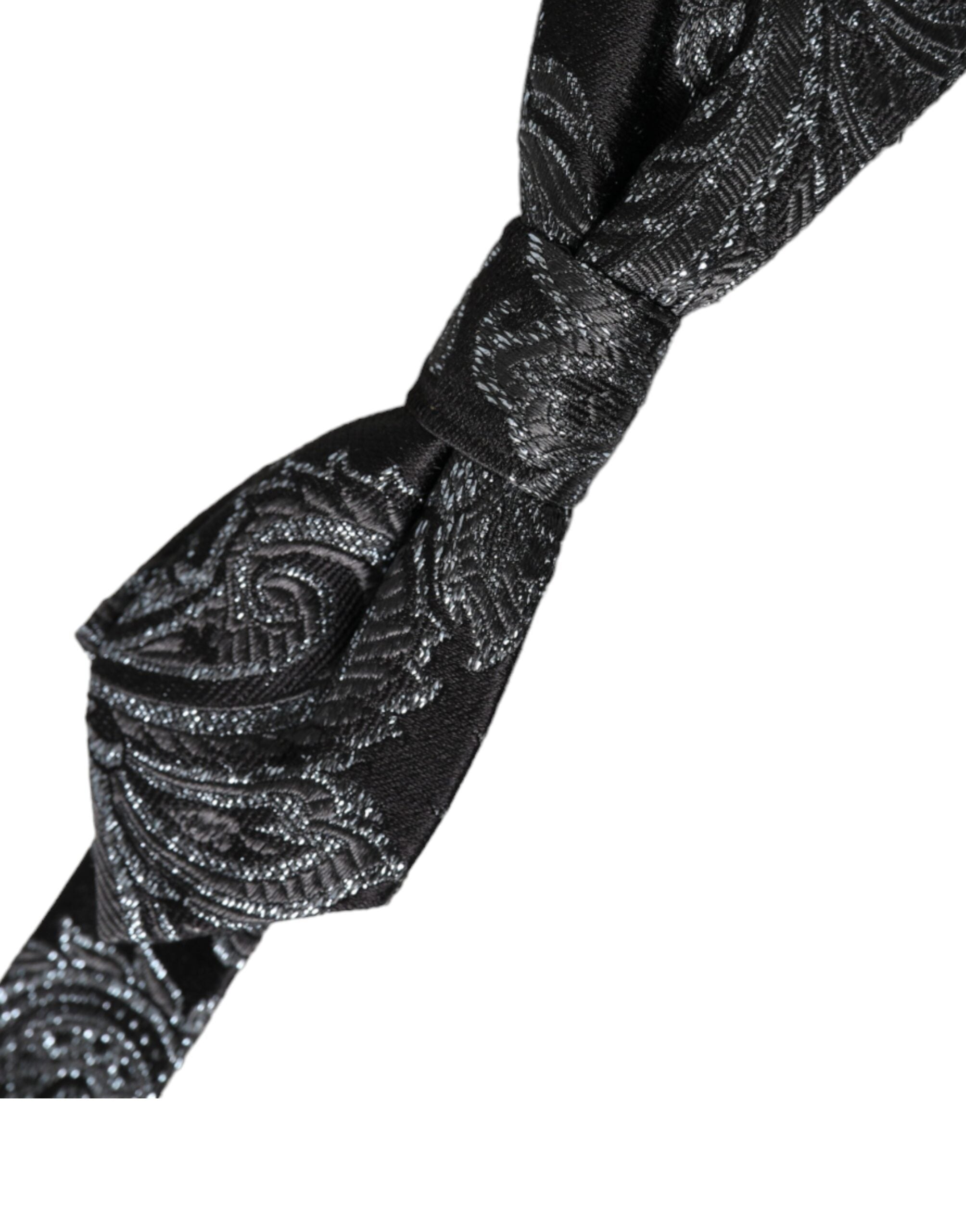 Dolce & Gabbana Schwarze Seidenjacquard Herrenfliege mit verstellbarem Halsumfang