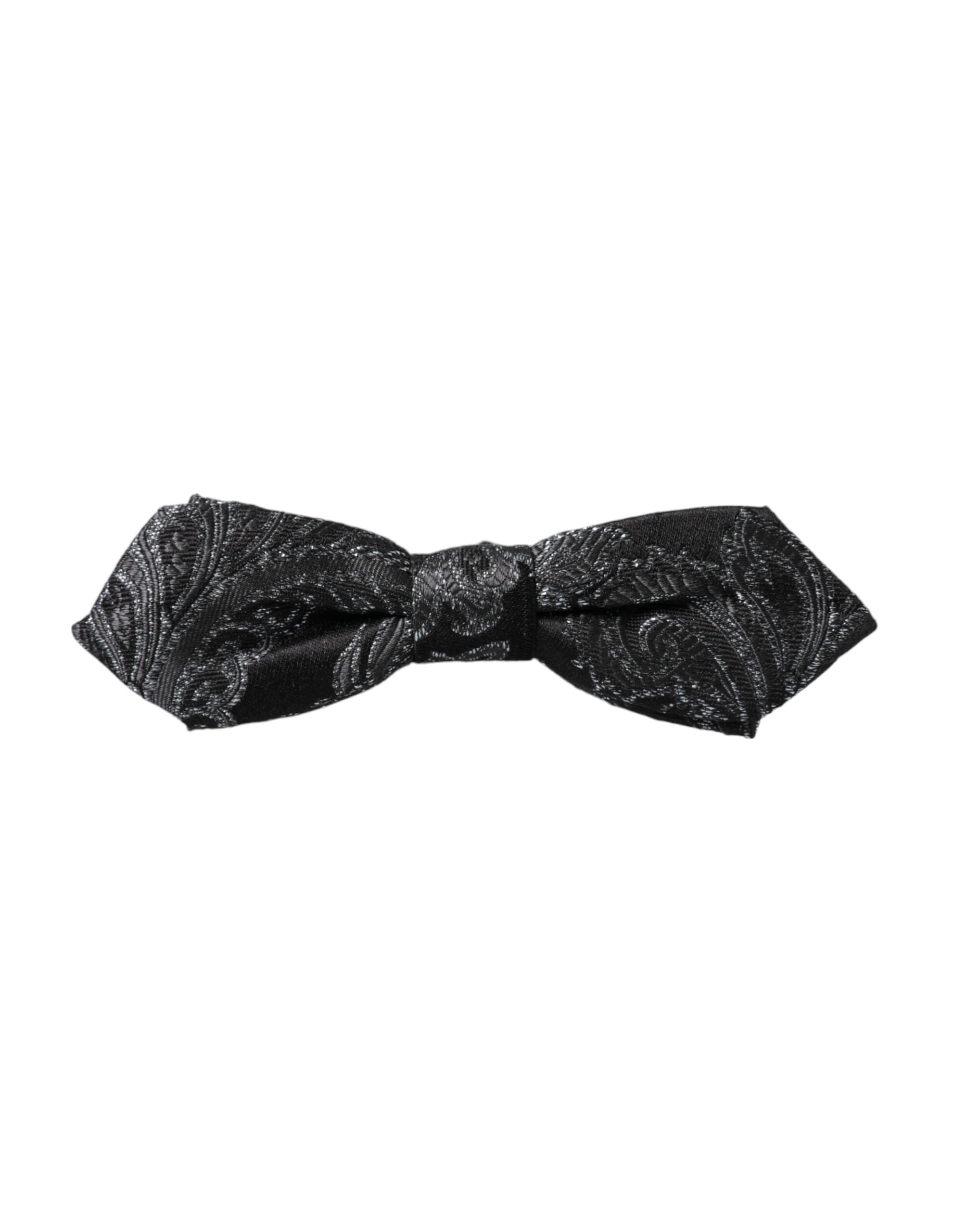 Dolce & Gabbana Schwarze Seidenjacquard Herrenfliege mit verstellbarem Halsumfang