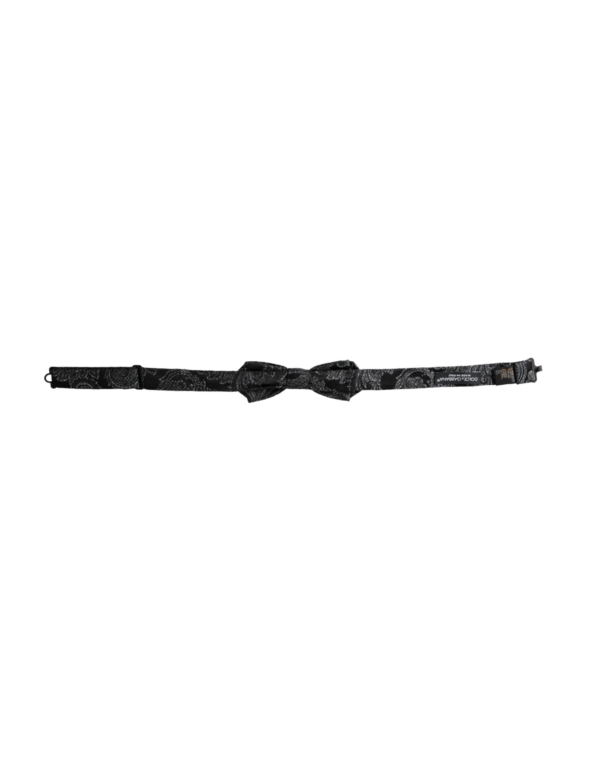 Dolce & Gabbana Schwarze Seidenjacquard Herrenfliege mit verstellbarem Halsumfang
