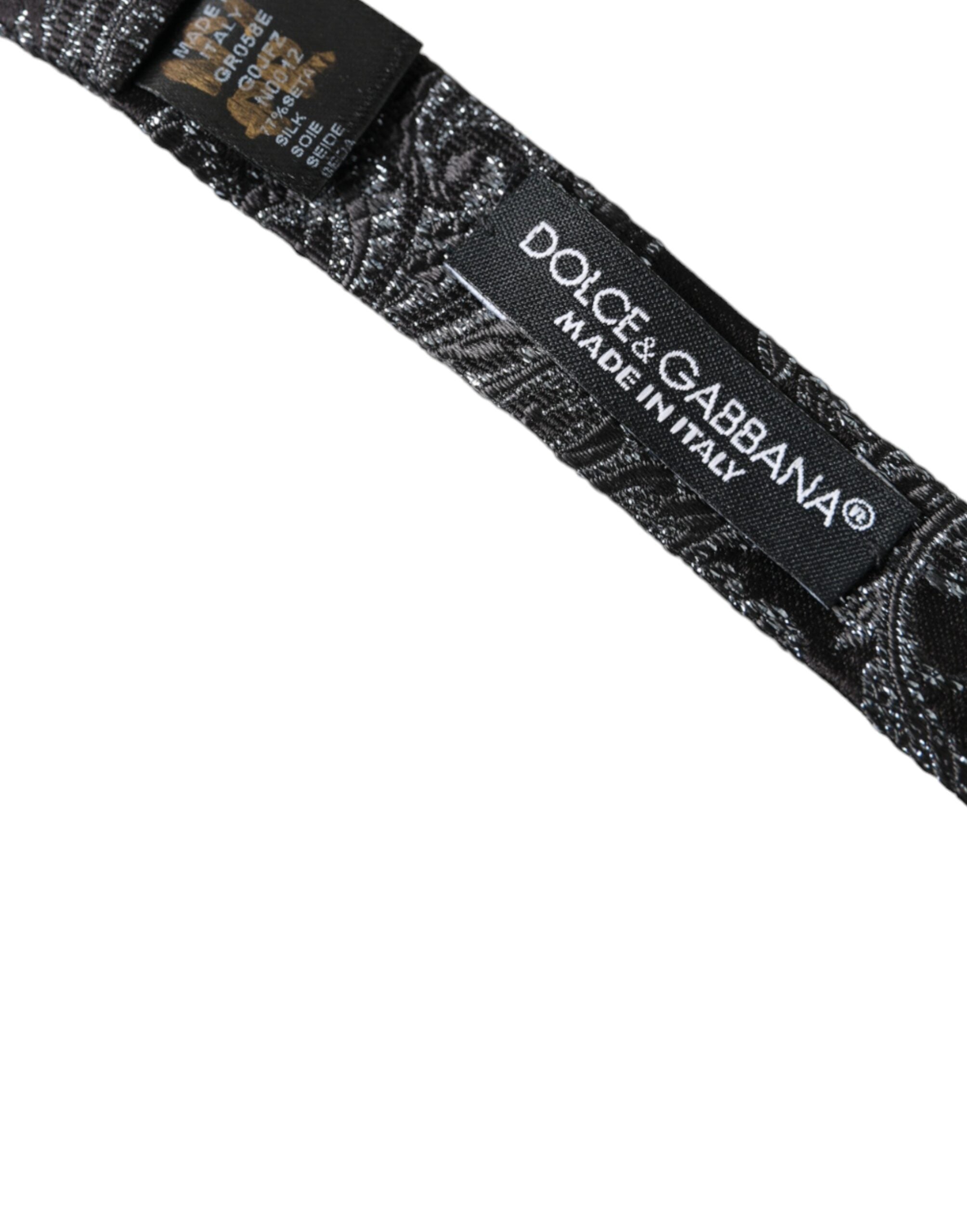 Dolce & Gabbana Schwarze Seidenjacquard Herrenfliege mit verstellbarem Halsumfang