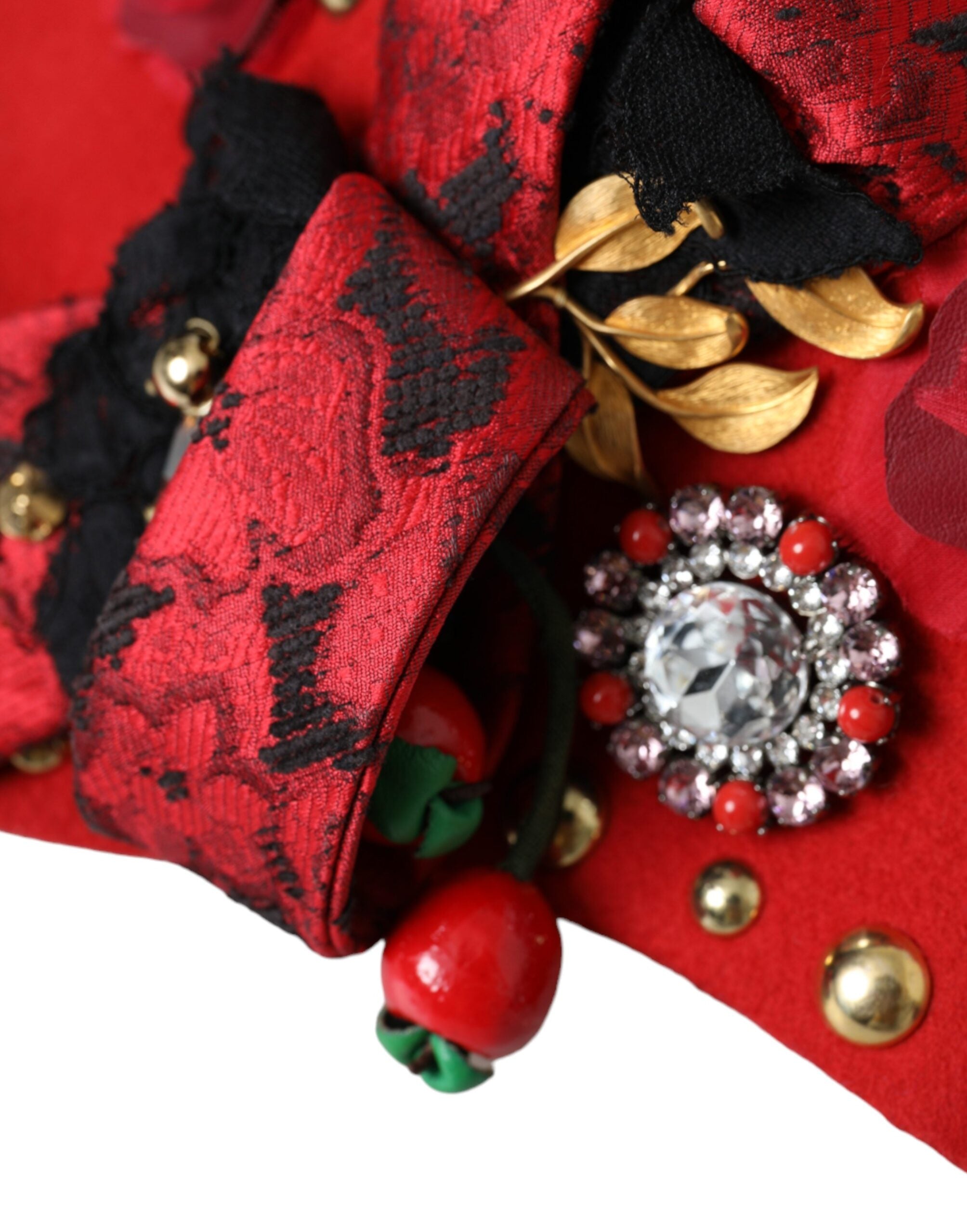 Dolce & Gabbana Roter Kristall Gold Rosen Brosche Verzierter Hut