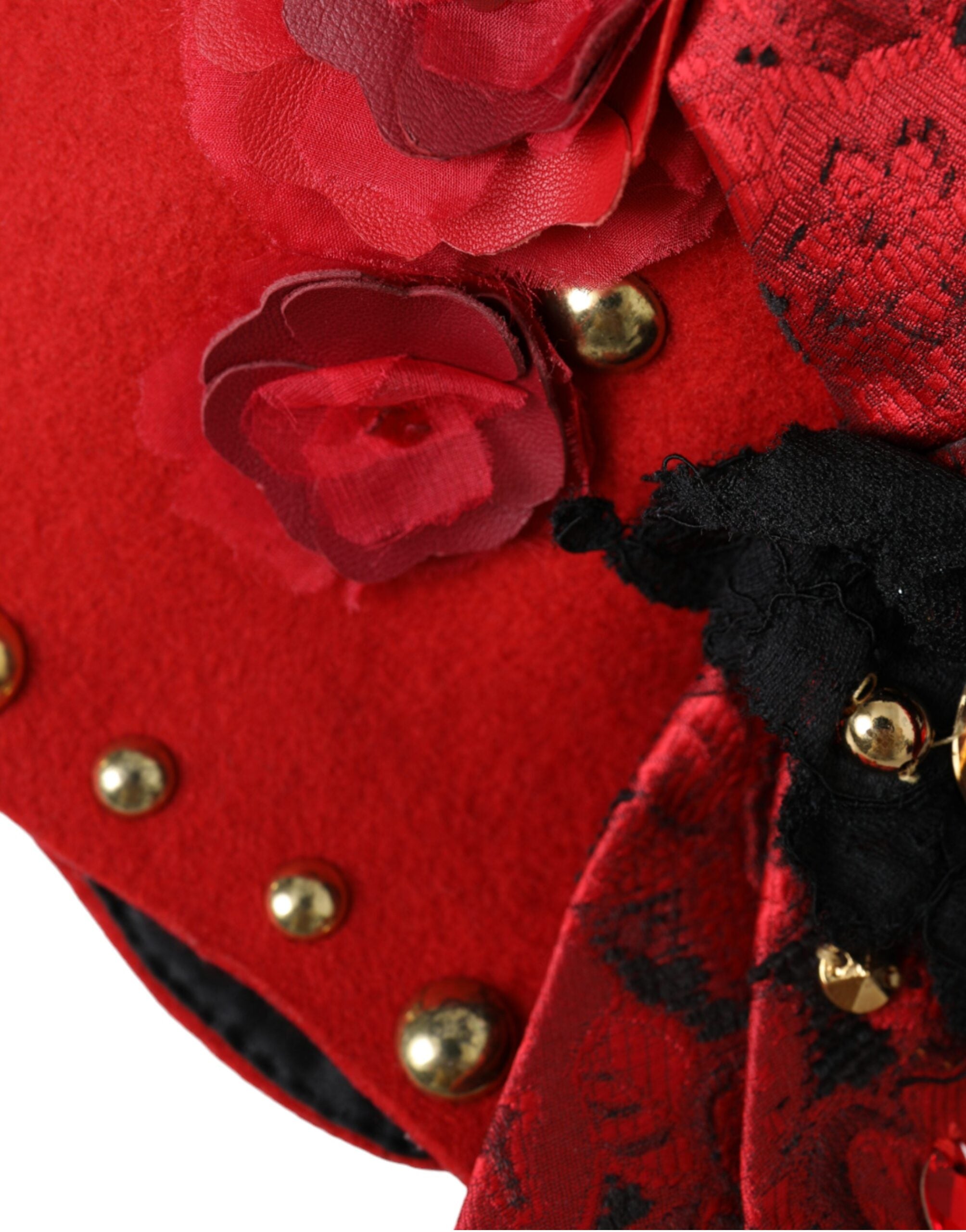Dolce & Gabbana Roter Kristall Gold Rosen Brosche Verzierter Hut