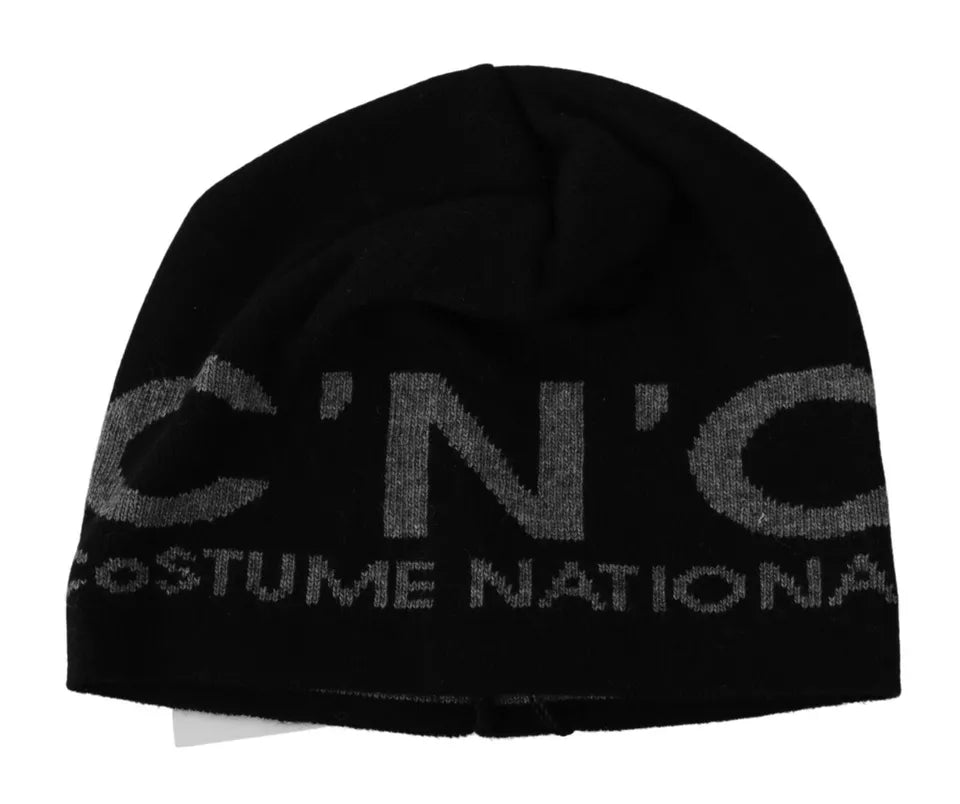 Costume National Mütze aus schwarzem Wollgemisch mit Logo
