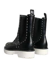 Dolce &amp; Gabbana – Schwarze Combat-Stiefel aus Leder mit halbhoher Wade