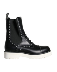 Dolce &amp; Gabbana – Schwarze Combat-Stiefel aus Leder mit halbhoher Wade
